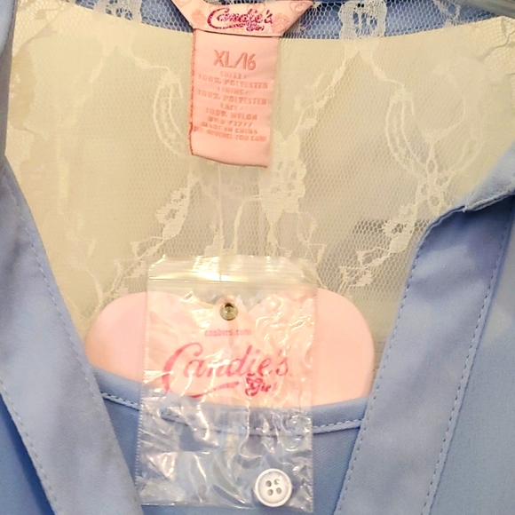 Candie's Girl XL 16 Light Blue with Lace Detail Button Tie Front Top - Picture 4 of 4